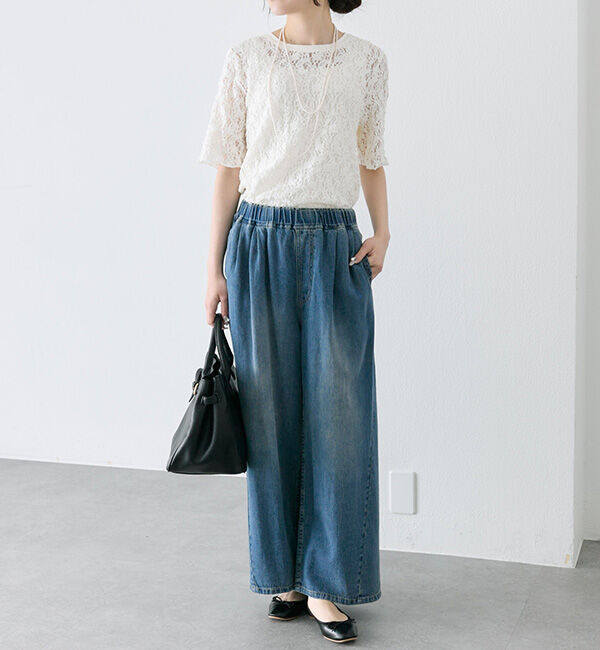  「綿麻デニムイージーパンツ」|デニム|