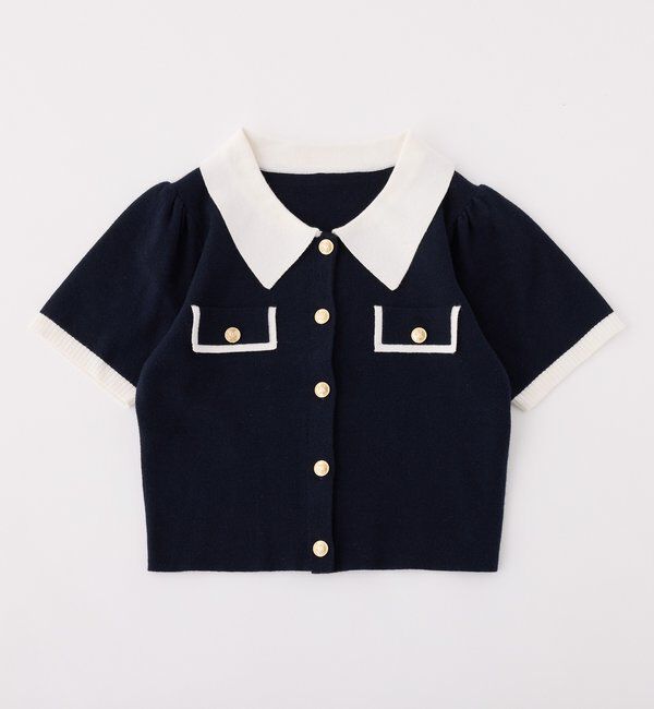  「金ボタン配色衿ニットトップス」|ニット・セーター|