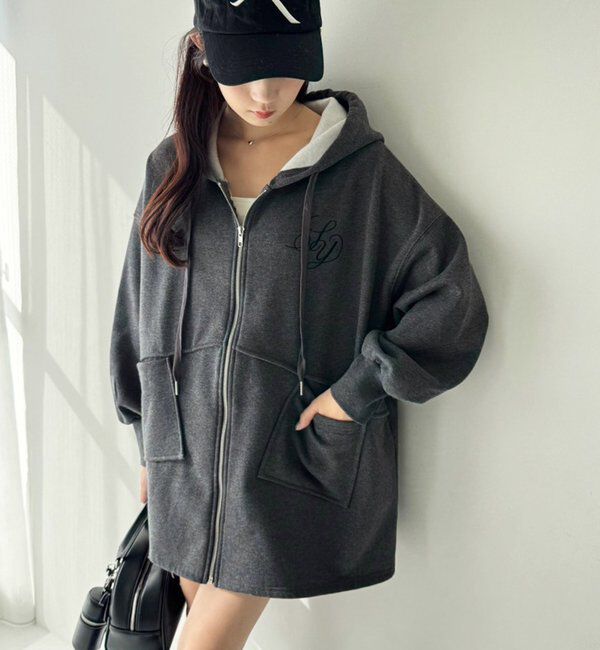  「【WEB限定】ビッグシルエットジップパーカー／裏毛」|プルオーバー|チャコールグレー