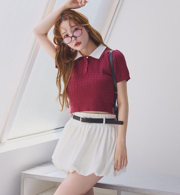  「ベルト付きプリーツバルーンミニスカート」|スカート|