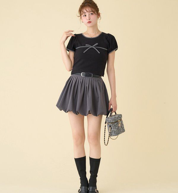  「ベルト付きプリーツバルーンミニスカート」|スカート|