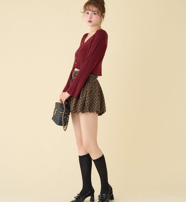  「ベルト付きプリーツバルーンミニスカート」|スカート|