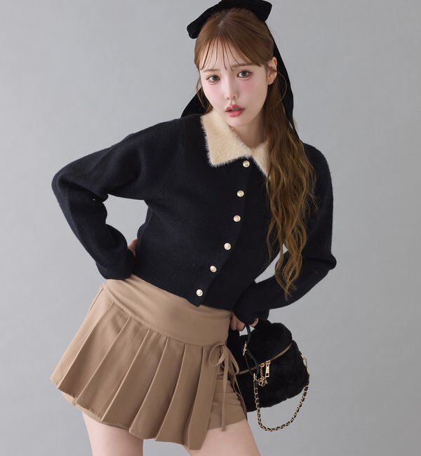  「シャギー襟配色ポロニット」|ニット・セーター|