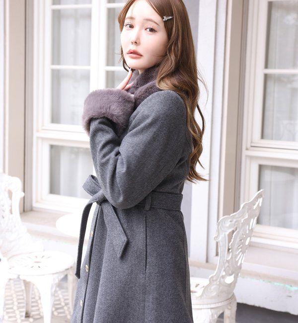  「【サイズ展開あり】襟/袖ファーマルチリボンロングコート」|その他|