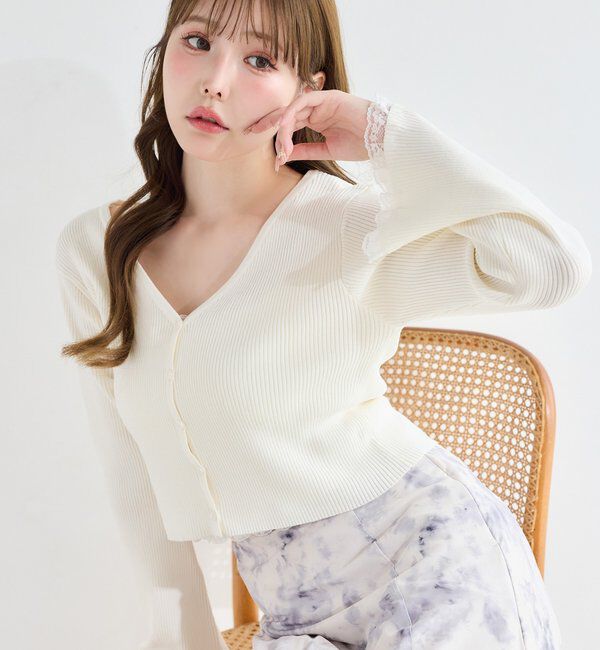 「袖レースカーディガン」|ニット・セーター|