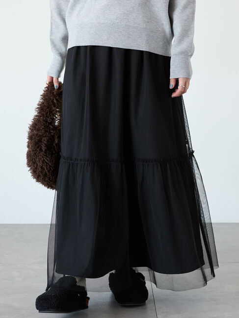 Lugnoncure「リバーシブルチュールスカート」|スカート|ブラック
