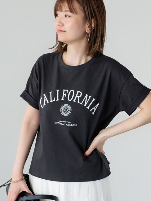 Lugnoncure「【接触冷感】カレッジ風ロゴTシャツ」|Tシャツ・カットソー|チャコールグレー