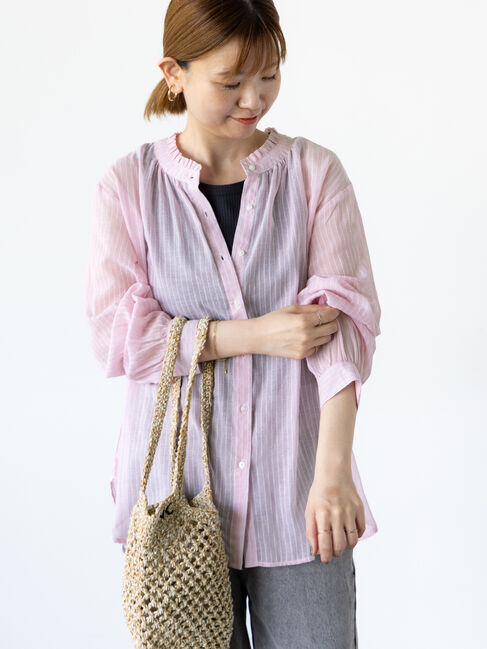 Lugnoncure「先染めストライプフリル衿シャツ」|シャツ・ブラウス|