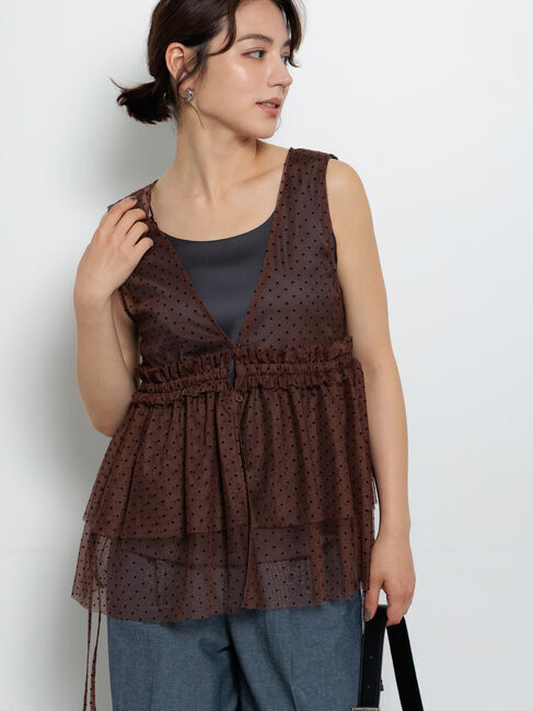 Te chichi「フロッキードットチュールレイヤードベスト」|シャツ・ブラウス|ブラウン