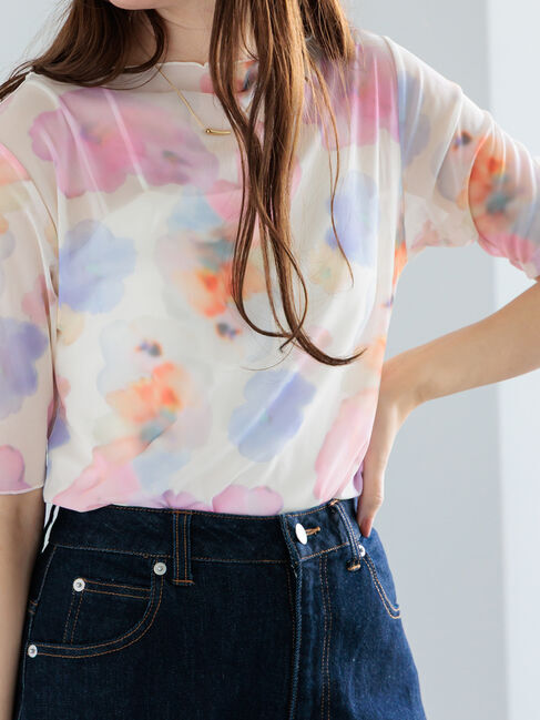 Te chichi「パターンアソート5分袖チュールTOPS」|Tシャツ・カットソー|