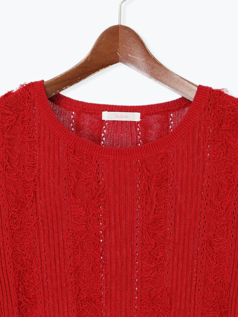 Te chichi「フリンジニットハーフスリーブトップス」|ニット・セーター|