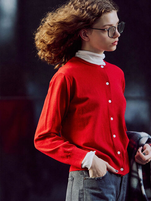 Lugnoncure「もちもちクルーネックカーディガン」|カーディガン|レッド