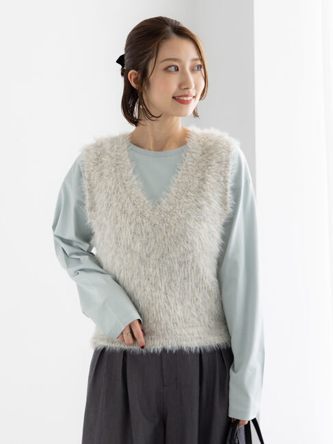 Te chichi「シャギーヤーンVネックベスト」|ダウンベスト・ベスト|