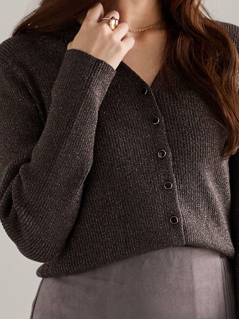 Te chichi「ウェーブメタル釦Vネックリブカーディガン」|カーディガン|ブロンズ
