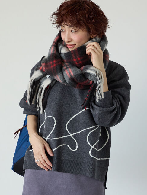 Lugnoncure「ライン入りジャカードワイドニット」|ニット・セーター|チャコールグレー