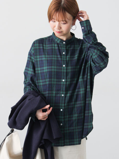 Lugnoncure「アソート起毛バンドカラーチュニック」|シャツ・ブラウス|ネイビー