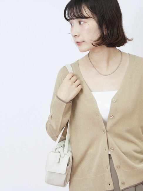 Samansa Mos2 blue「配色Vネックカーディガン」|カーディガン|ベージュ