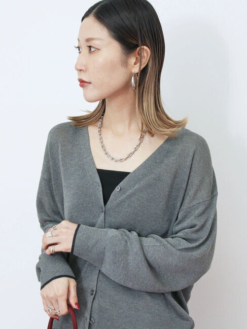 Samansa Mos2 blue「配色Vネックカーディガン」|カーディガン|