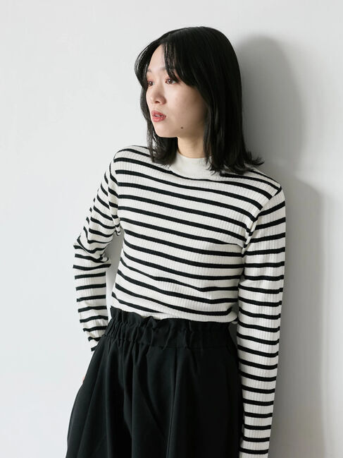 Samansa Mos2 blue「【Hug knit】リブハイネックプルオーバー」|ニット・セーター|