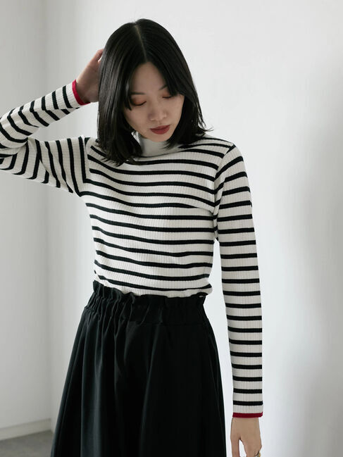 Samansa Mos2 blue「【Hug knit】リブハイネックプルオーバー」|ニット・セーター|