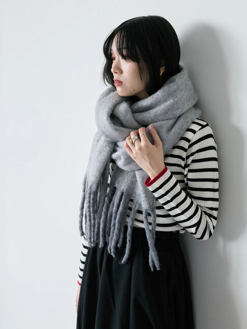 Samansa Mos2 blue「【Hug knit】リブハイネックプルオーバー」|ニット・セーター|