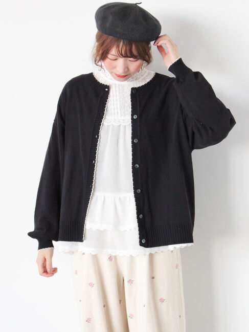 Samansa Mos2「配色スカラップカーディガン」|カーディガン|