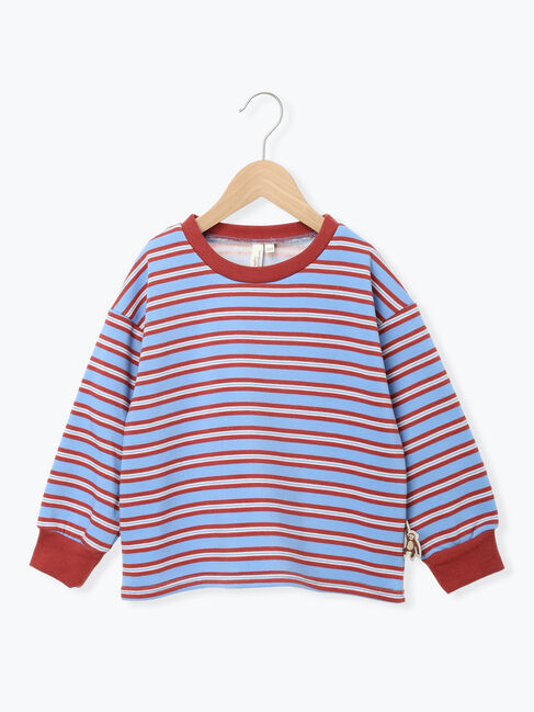 Samansa Mos2 Lagom「マルチボーダー裏起毛トレーナー」|Tシャツ・カットソー|サックスブルー