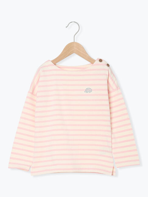 Samansa Mos2 Lagom「ハリネズミ刺繍ボーダーカットソー」|Tシャツ・カットソー|ピンク