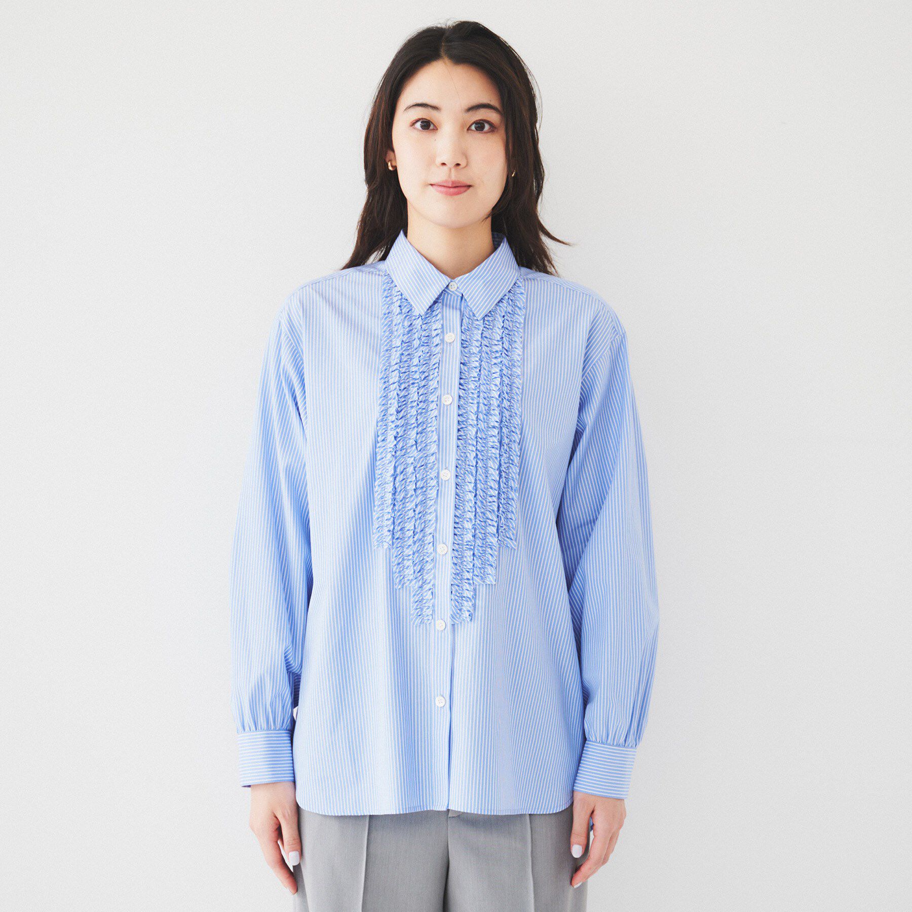 UNTITLED「【コットン100/前開きボタン】フロントフリルシャツ」|シャツ・ブラウス|