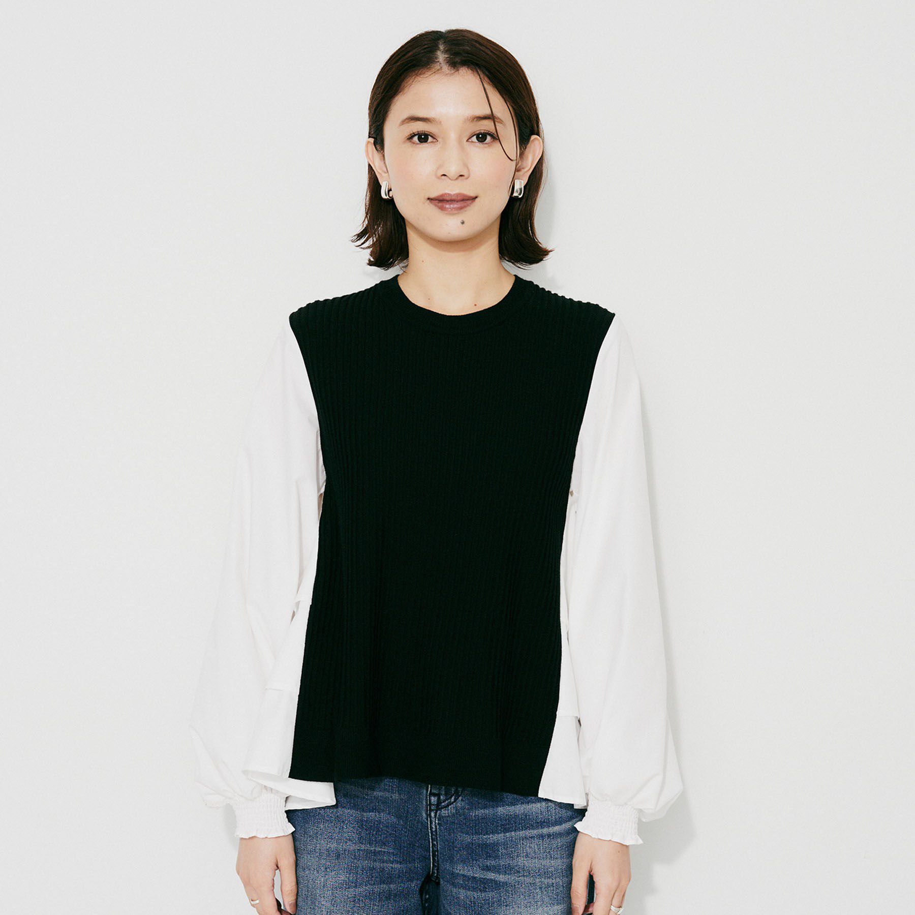 UNTITLED「【TORRAZZO DONNA】ニット&times;ファブリックティアードブラウス」|シャツ・ブラウス|