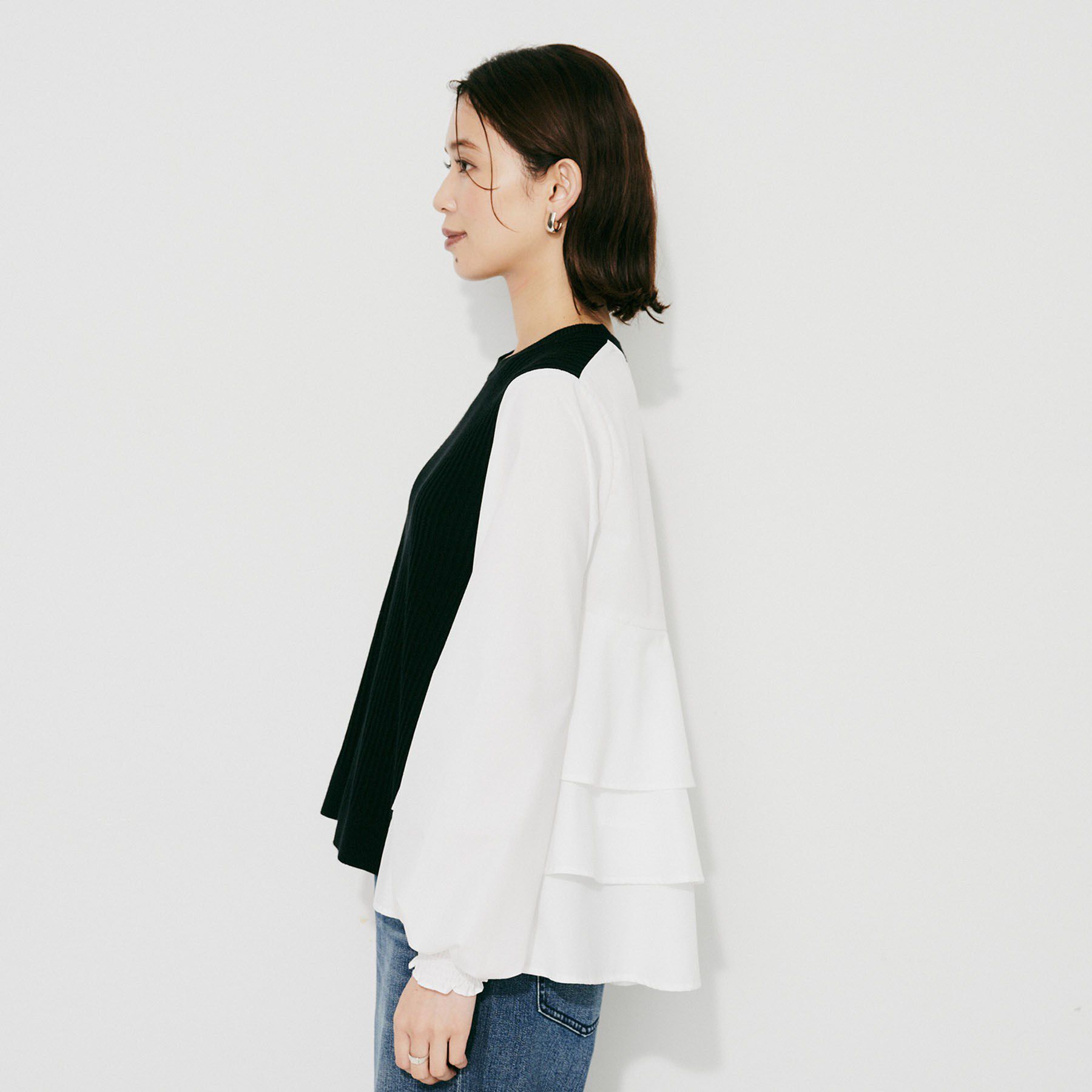 UNTITLED「【TORRAZZO DONNA】ニット&times;ファブリックティアードブラウス」|シャツ・ブラウス|