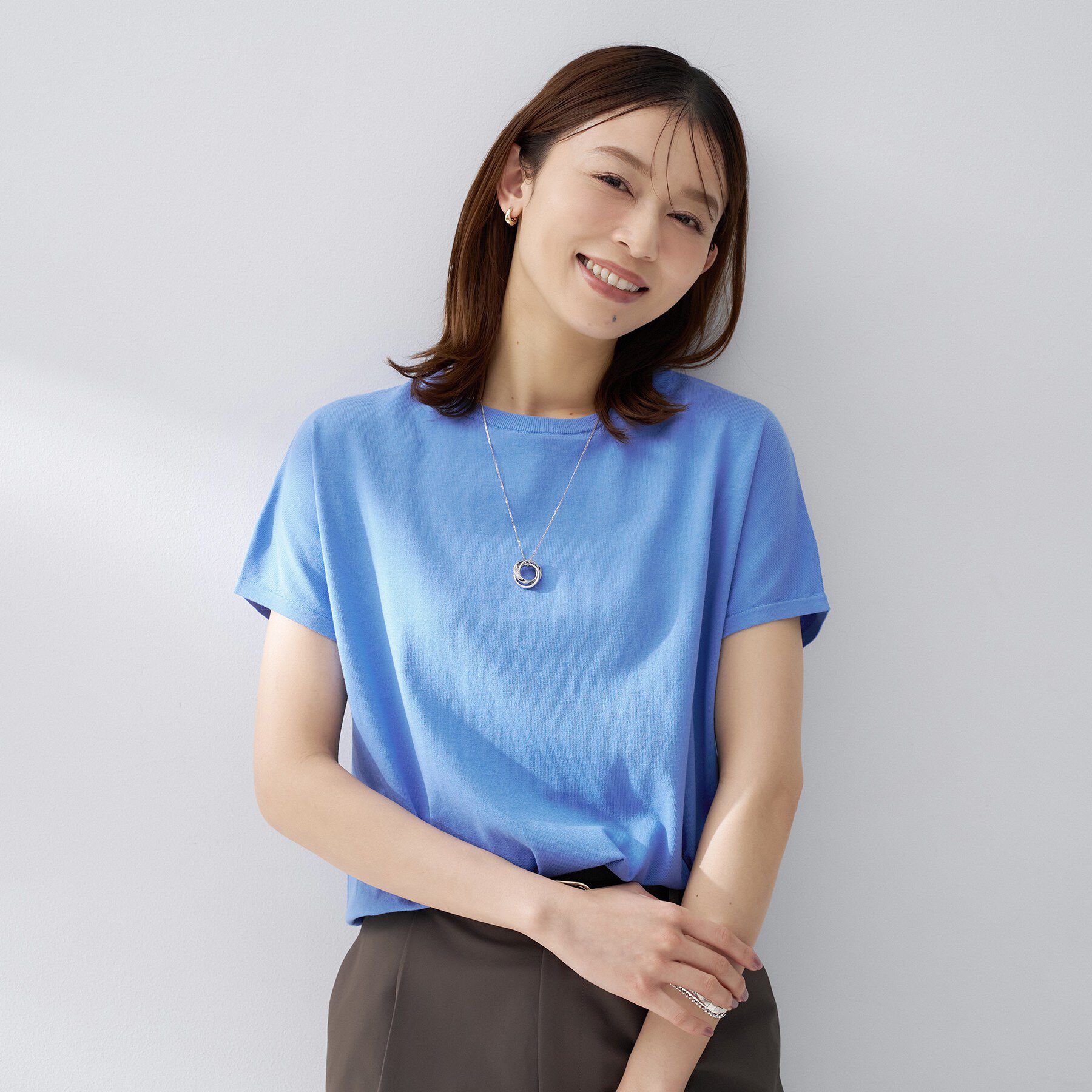 UNTITLED「コットンベーシックニット」|ニット・セーター|ブルー(093)