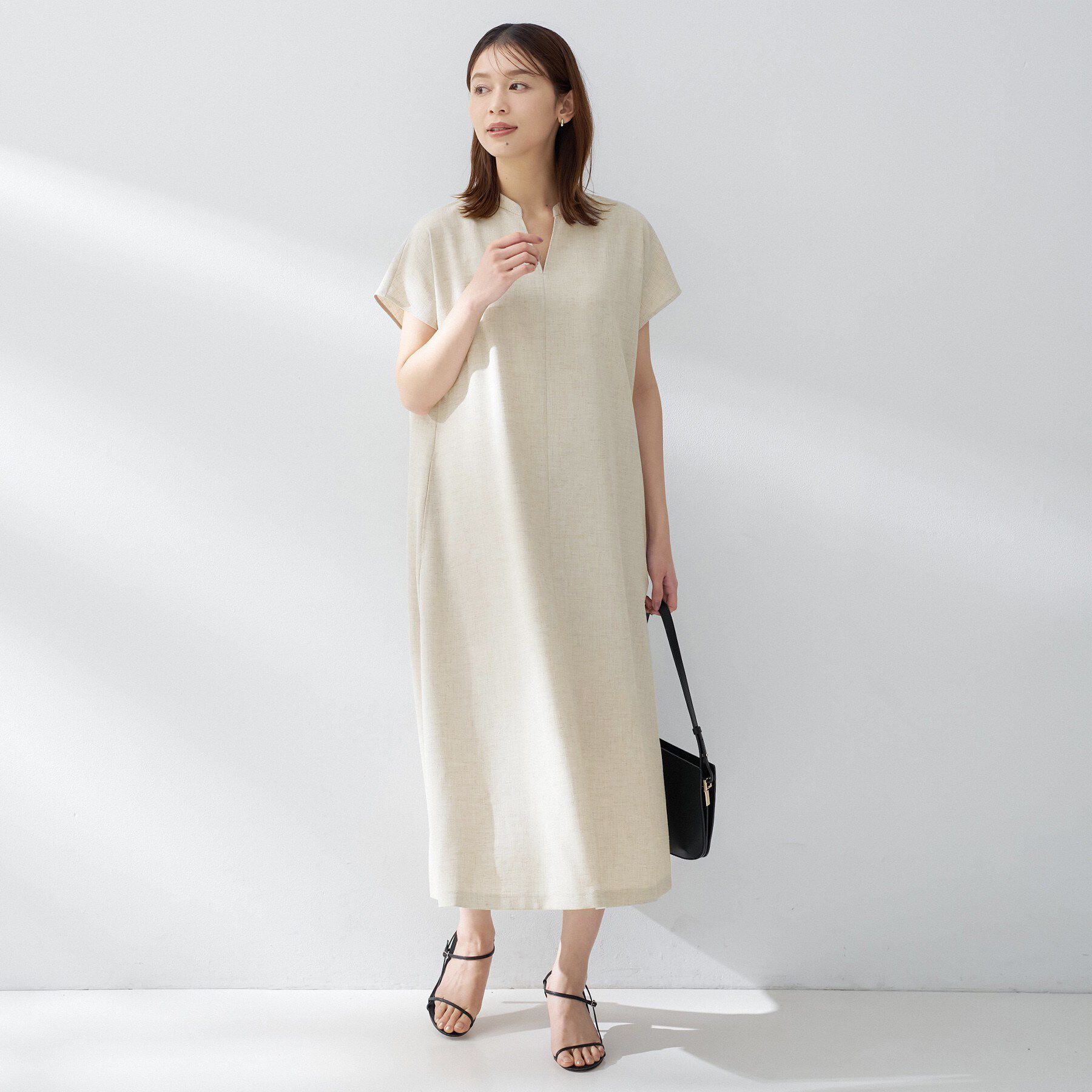 UNTITLED「スラブバンドカラーワンピース」|ワンピース|