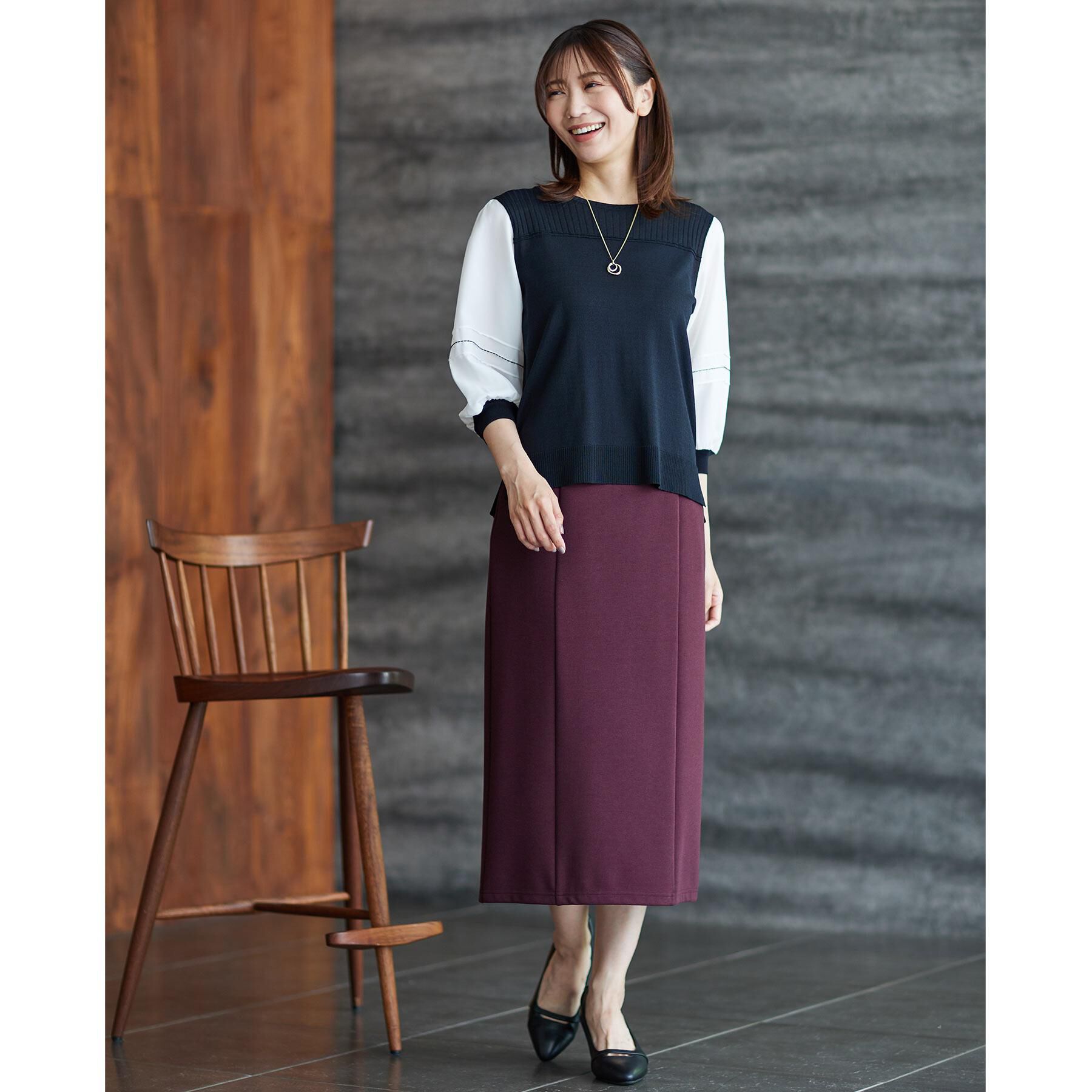 Reflect「【WEB先行カラーあり／手洗い可】ジョーゼットスリーブ&times;ニット」|Tシャツ・カットソー|