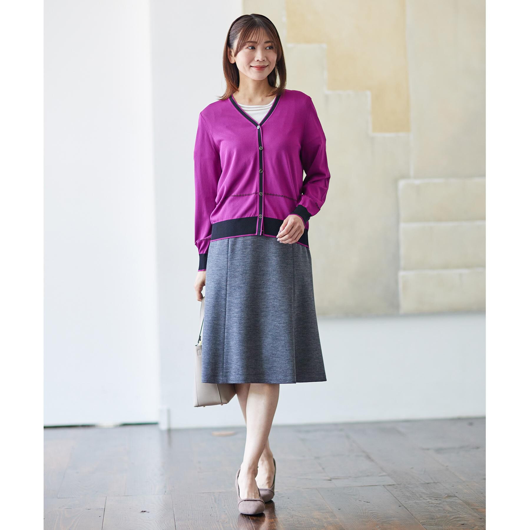 Reflect「【WEB先行カラーあり／手洗い可／アンサンブル可】バイカラーカーディガン」|カーディガン|