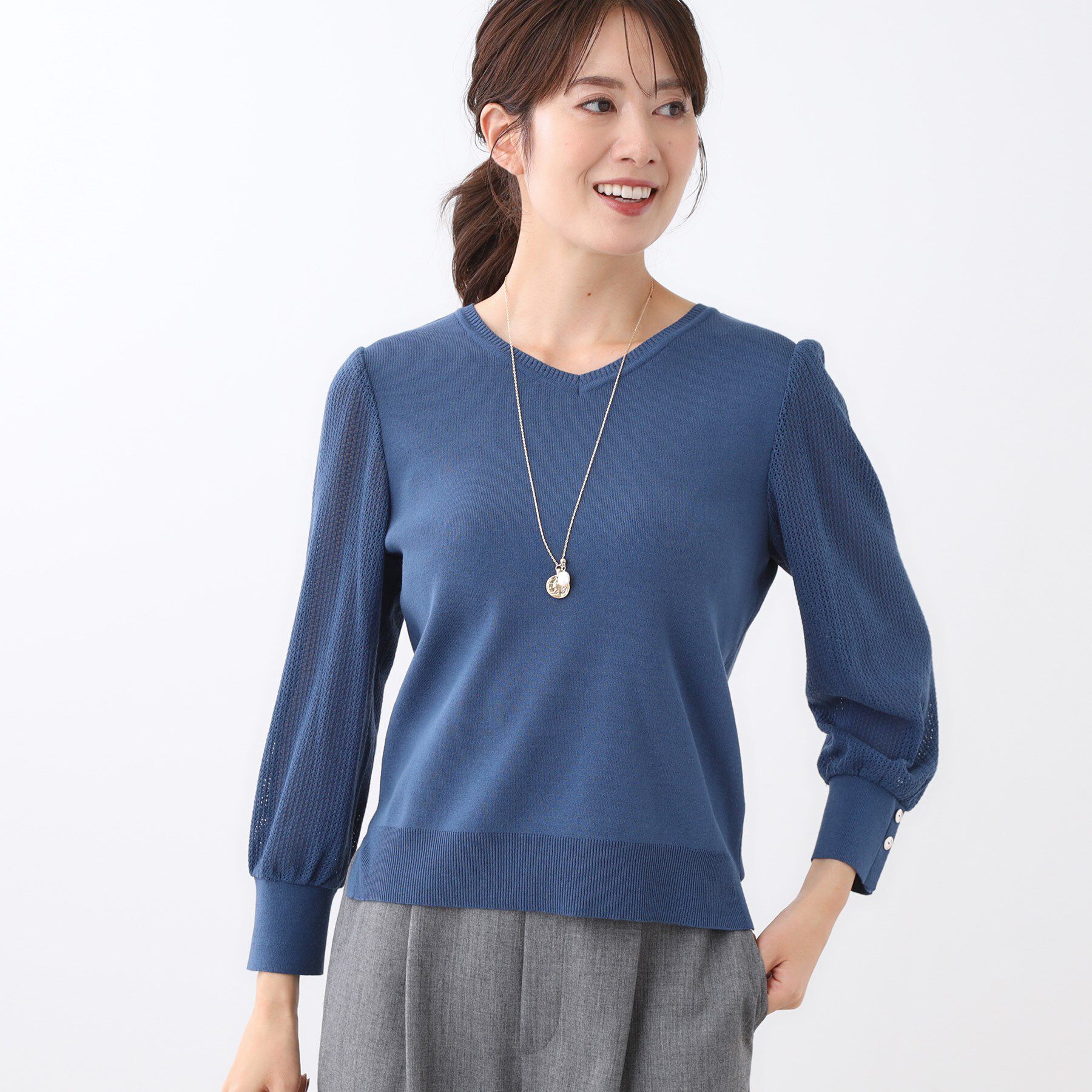 Reflect「【秋映え◎】Vネック&times;メッシュスリーブニット」|ニット・セーター|