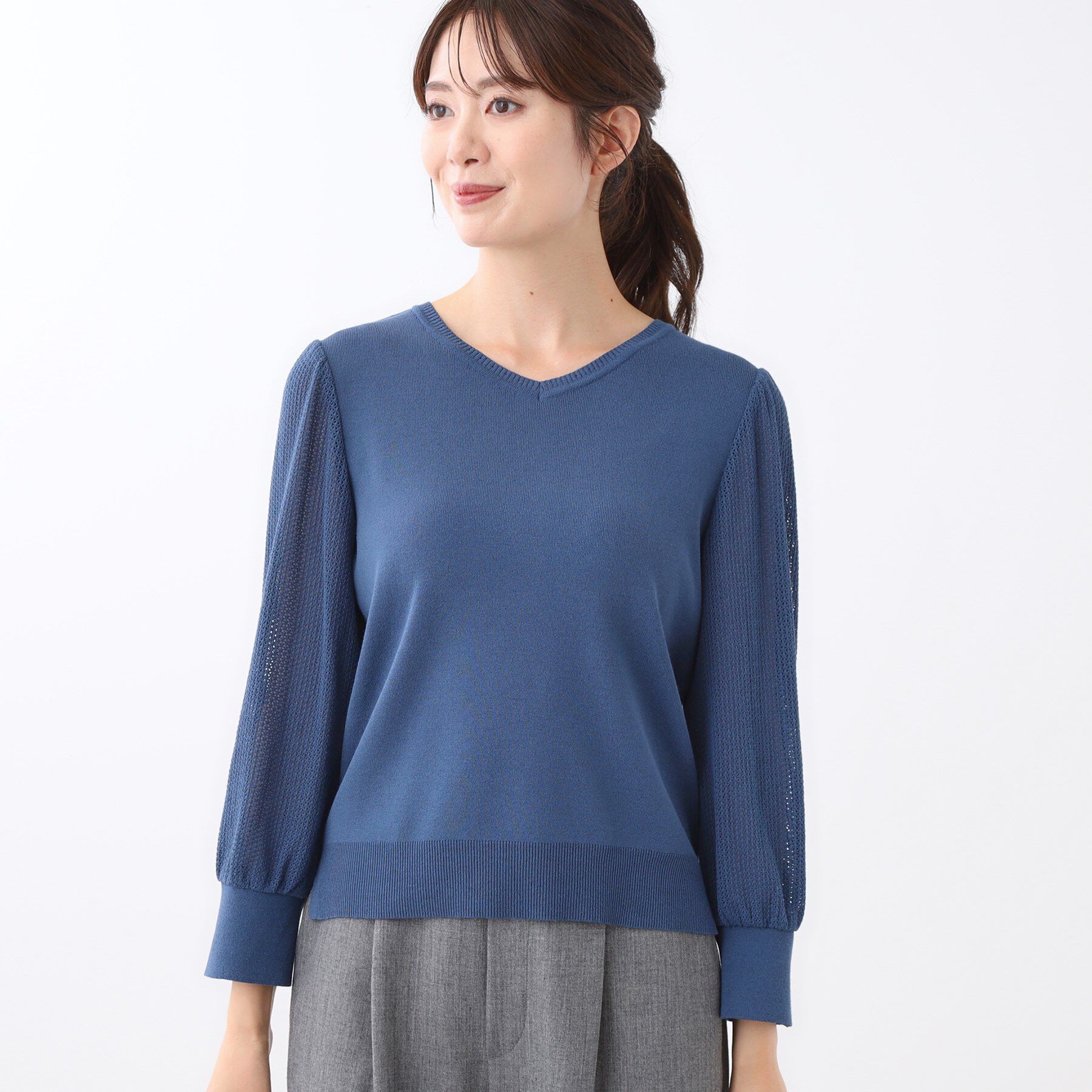 Reflect「【秋映え◎】Vネック&times;メッシュスリーブニット」|ニット・セーター|