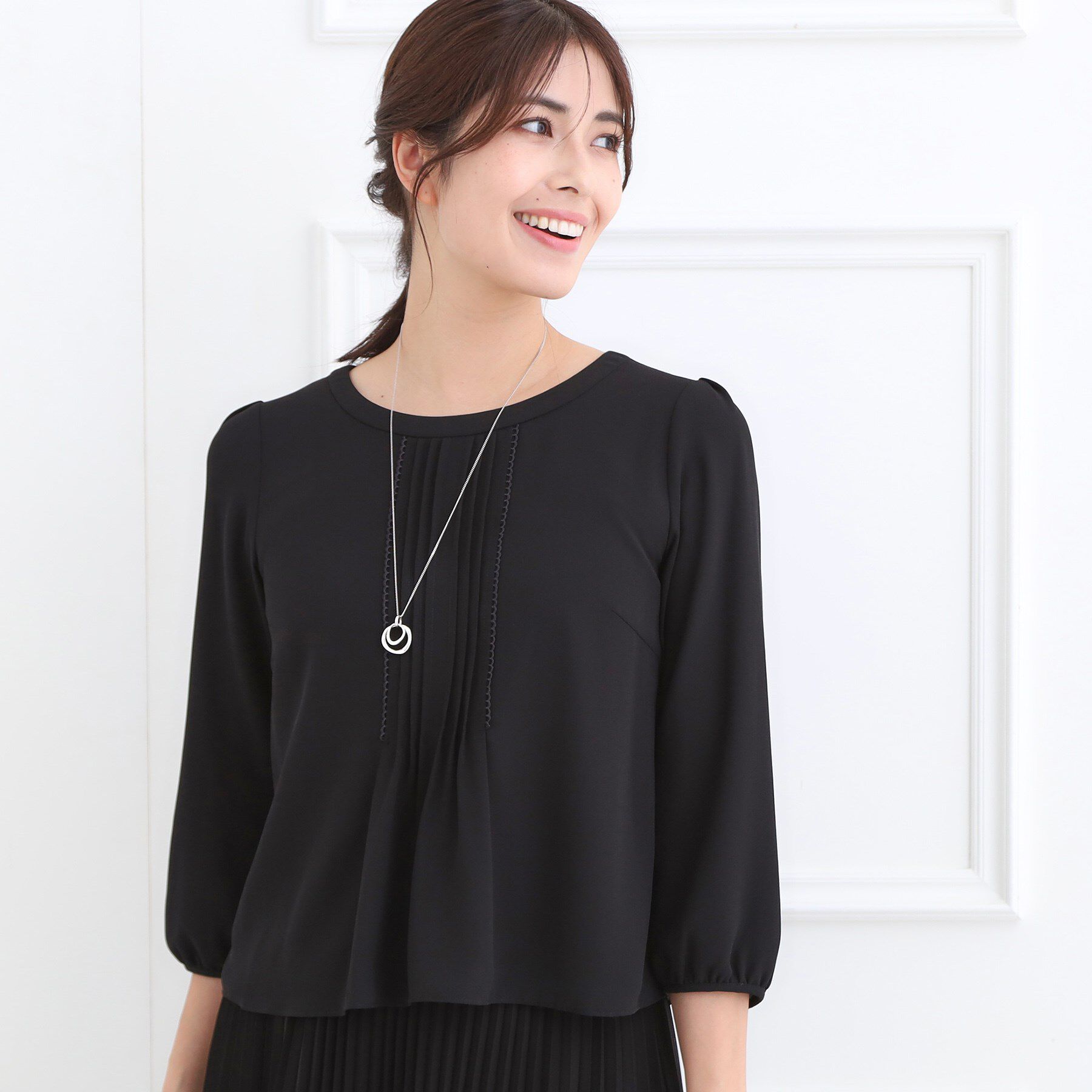 Reflect「【お仕事に◎】ピンタック&times;スカラレースブラウス」|シャツ・ブラウス|ブラック(019)