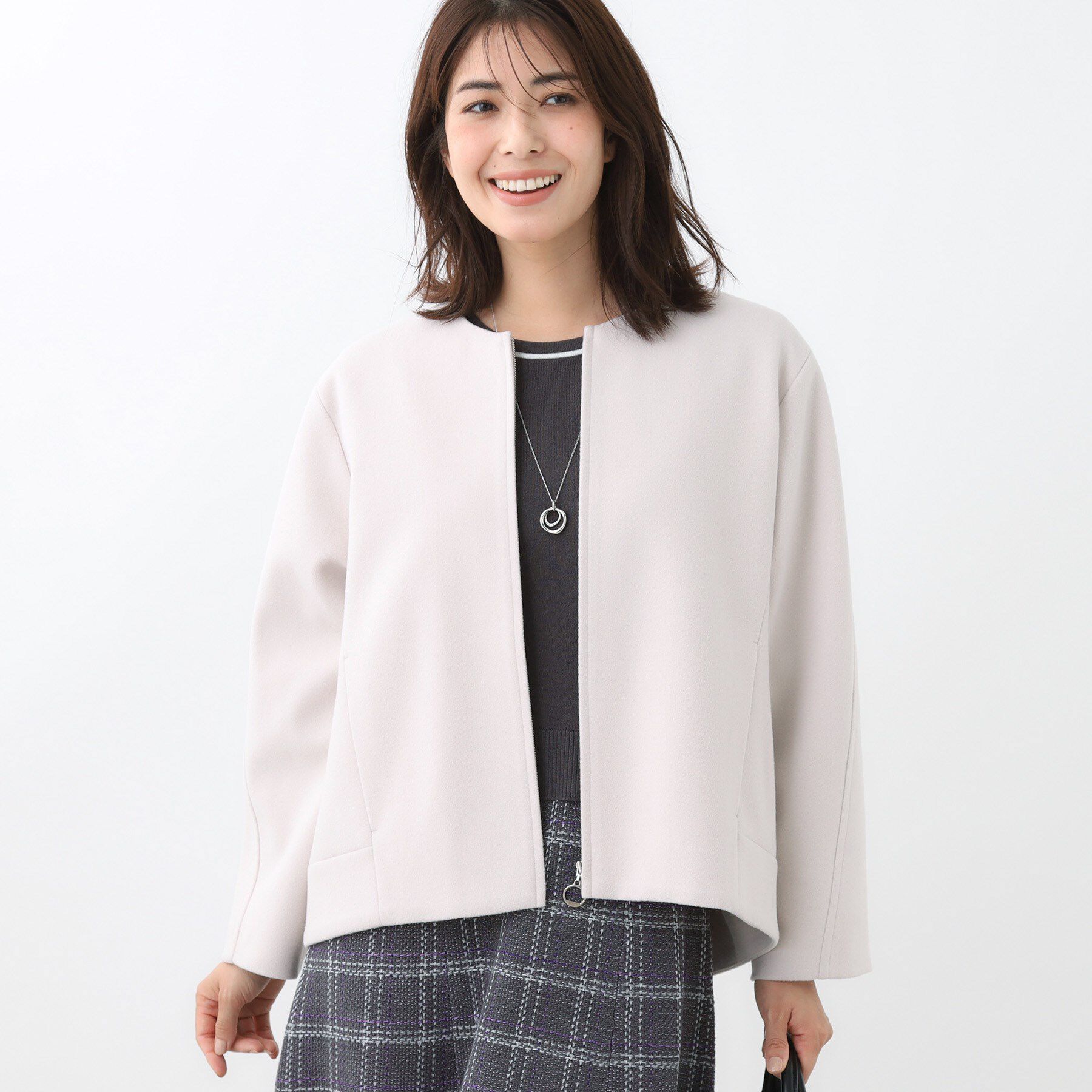 Reflect「【ゆったりシルエット】ジャージメルトンコクーンジャケット」|ノーカラーコート|