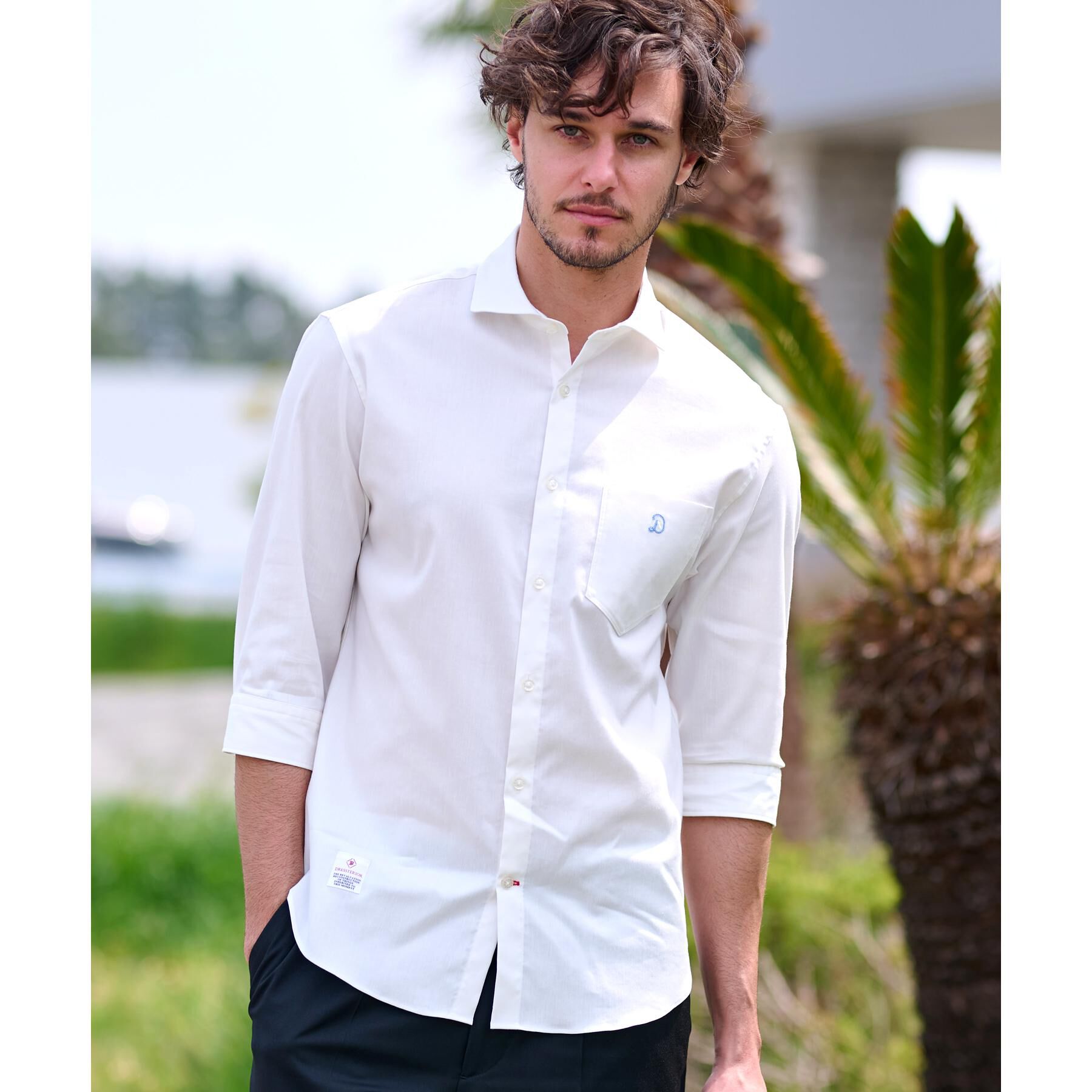 DRESSTERIOR「リネン混スリークオーターシャツ」|シャツ・ブラウス|ホワイト(001)