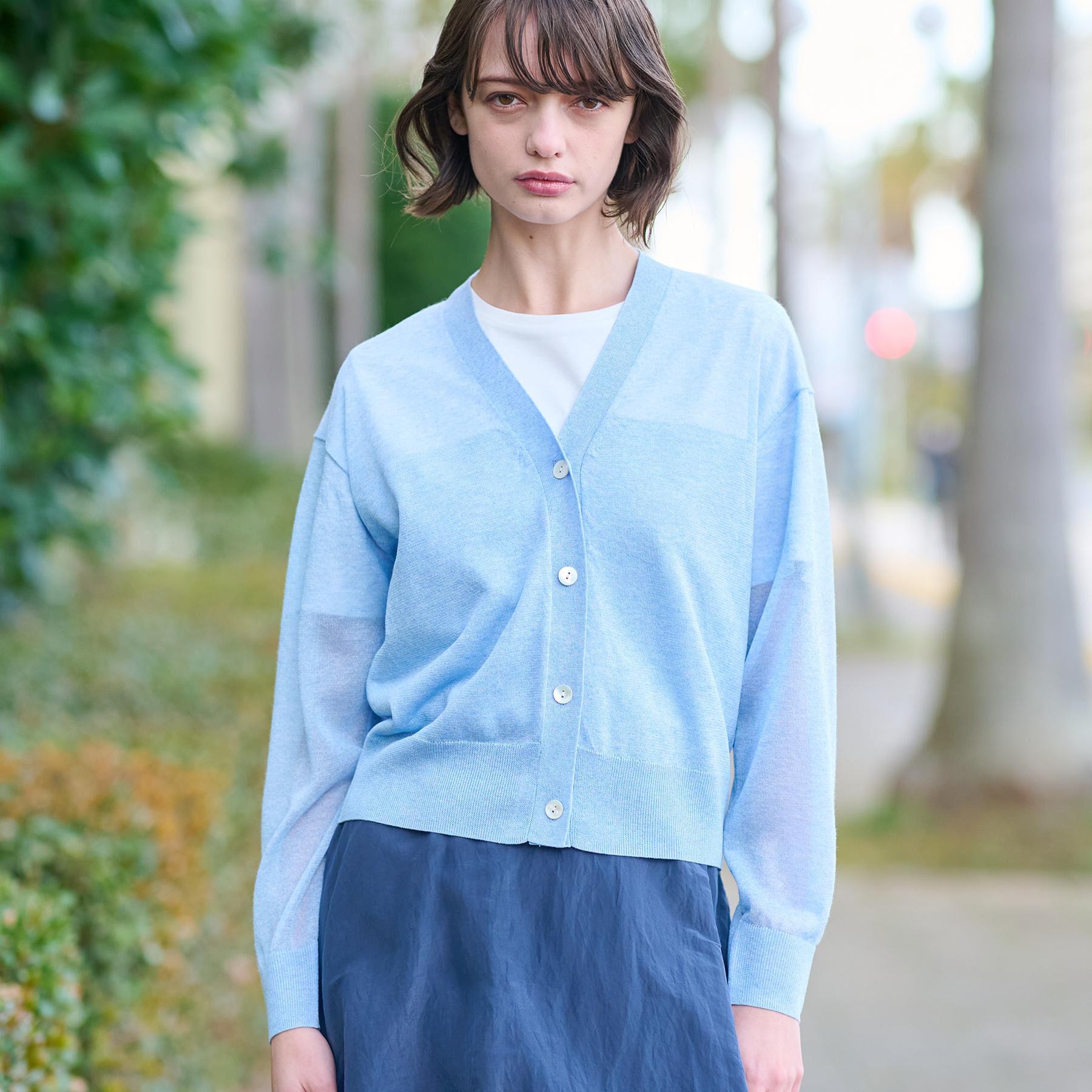 DRESSTERIOR「【洗える/ショート丈】シアーコンビカーディガン」|カーディガン|サックスブルー(09