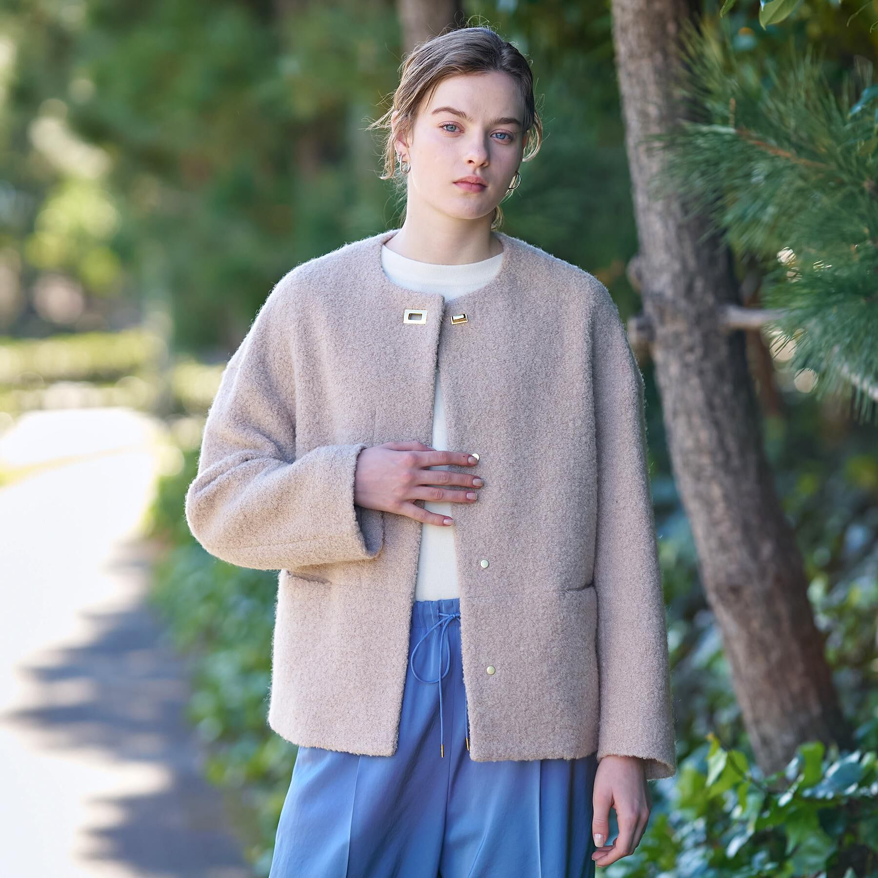 DRESSTERIOR「ループヤーンショートジャケット」|ノーカラーコート|