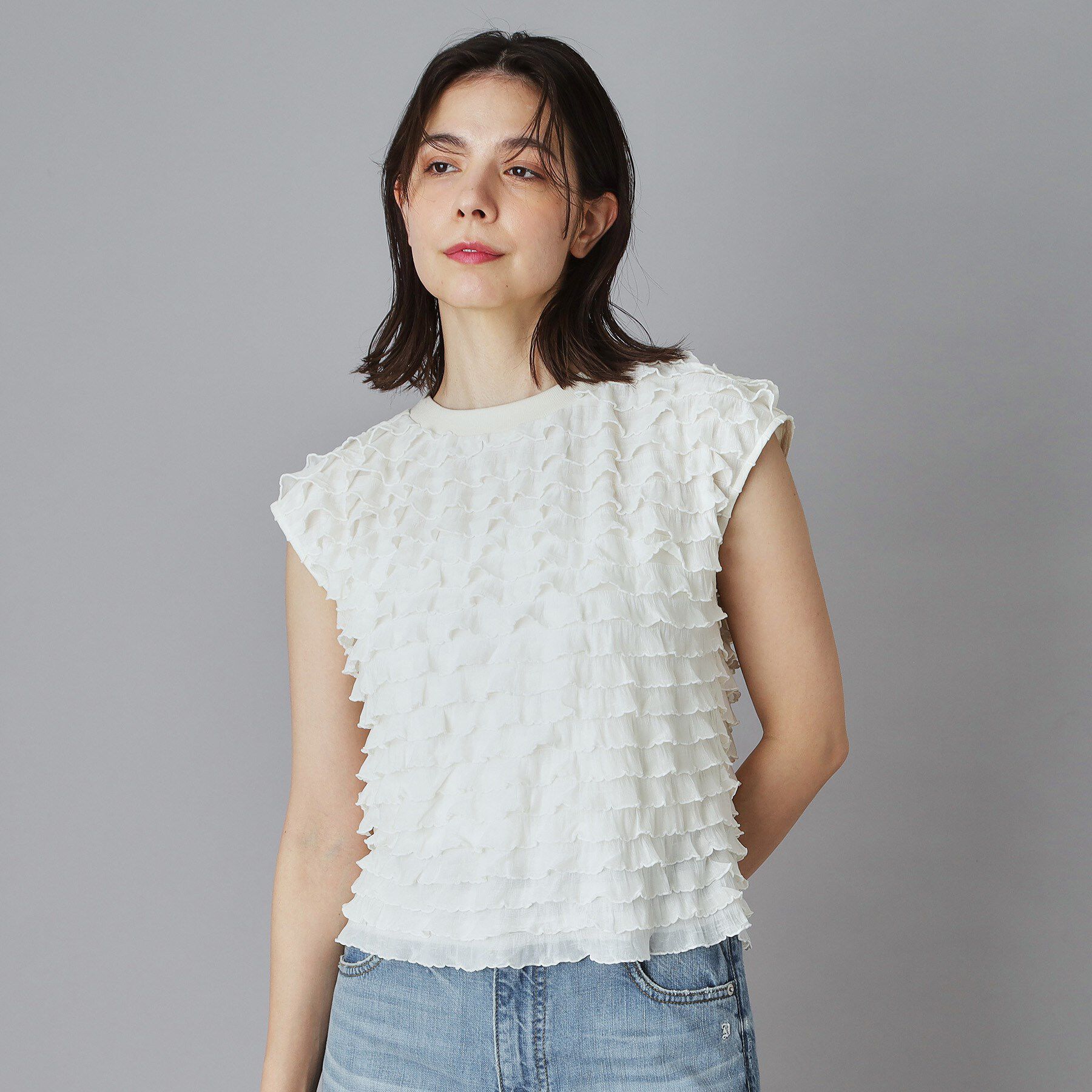 DRESSTERIOR「PROVOKE（プロヴォーク）【別注】フリルフレンチスリーブトップス」|Tシャツ・カットソー|