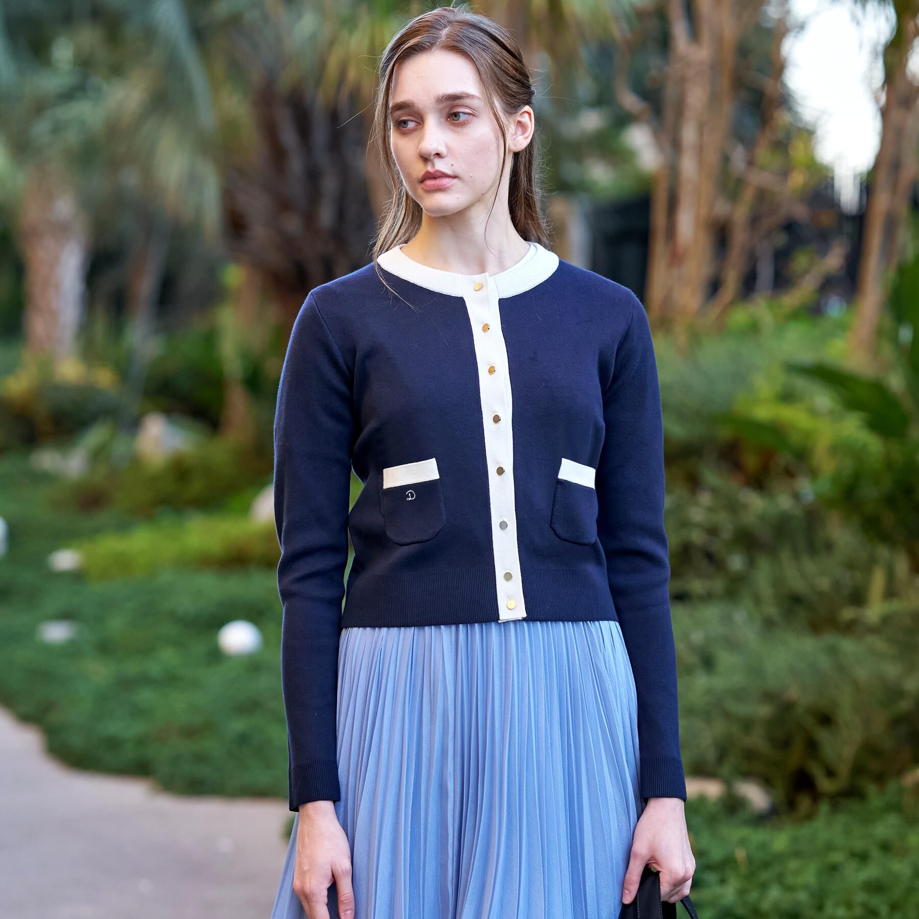 DRESSTERIOR「ウォッシャブル コットンカシミヤ コンビカーデ」|カーディガン|ネイビー(594)