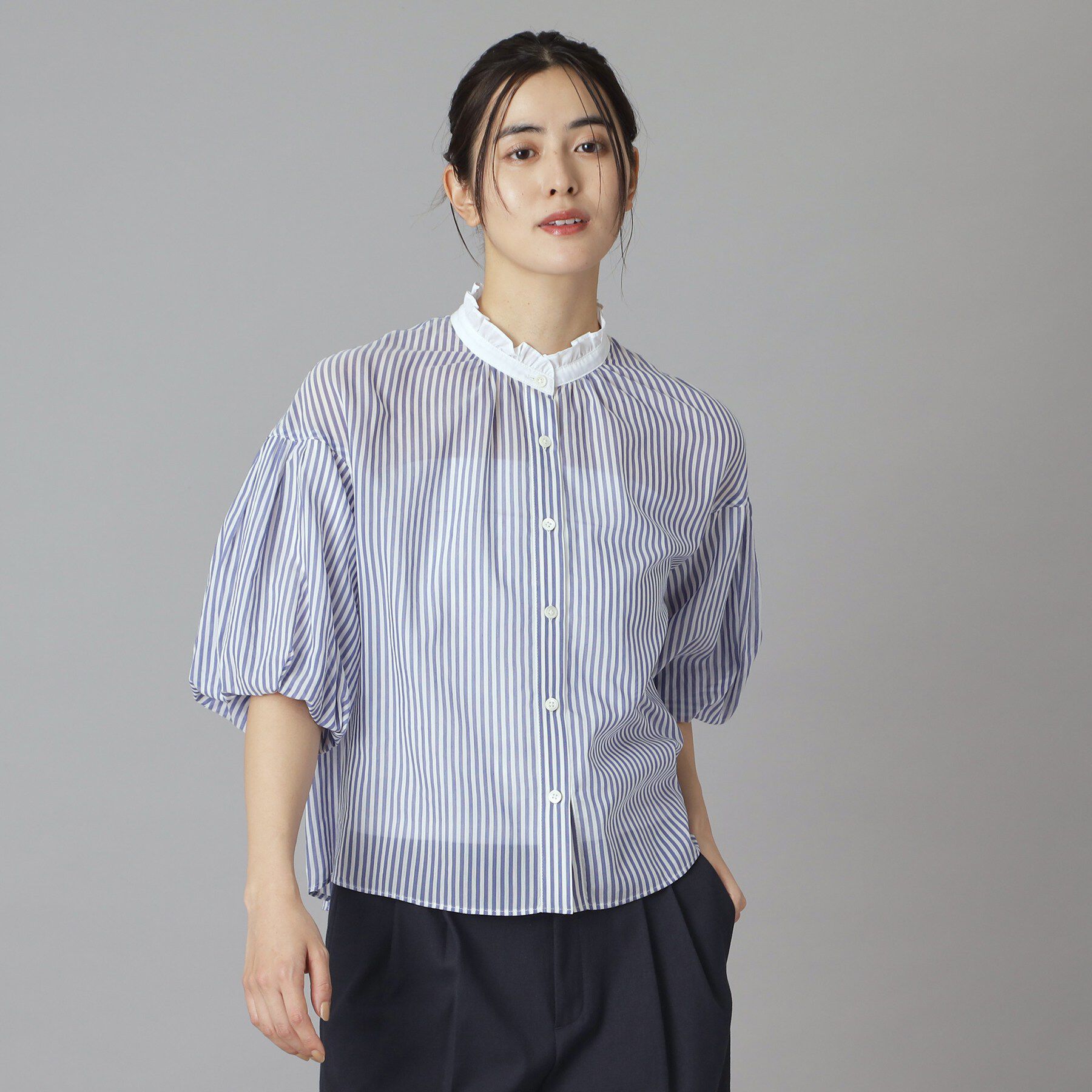 DRESSTERIOR「【otonaMUSE5月号掲載/ウォッシャブル】ロンドンストライプクレリックブラウス」|シャツ・ブラウス|