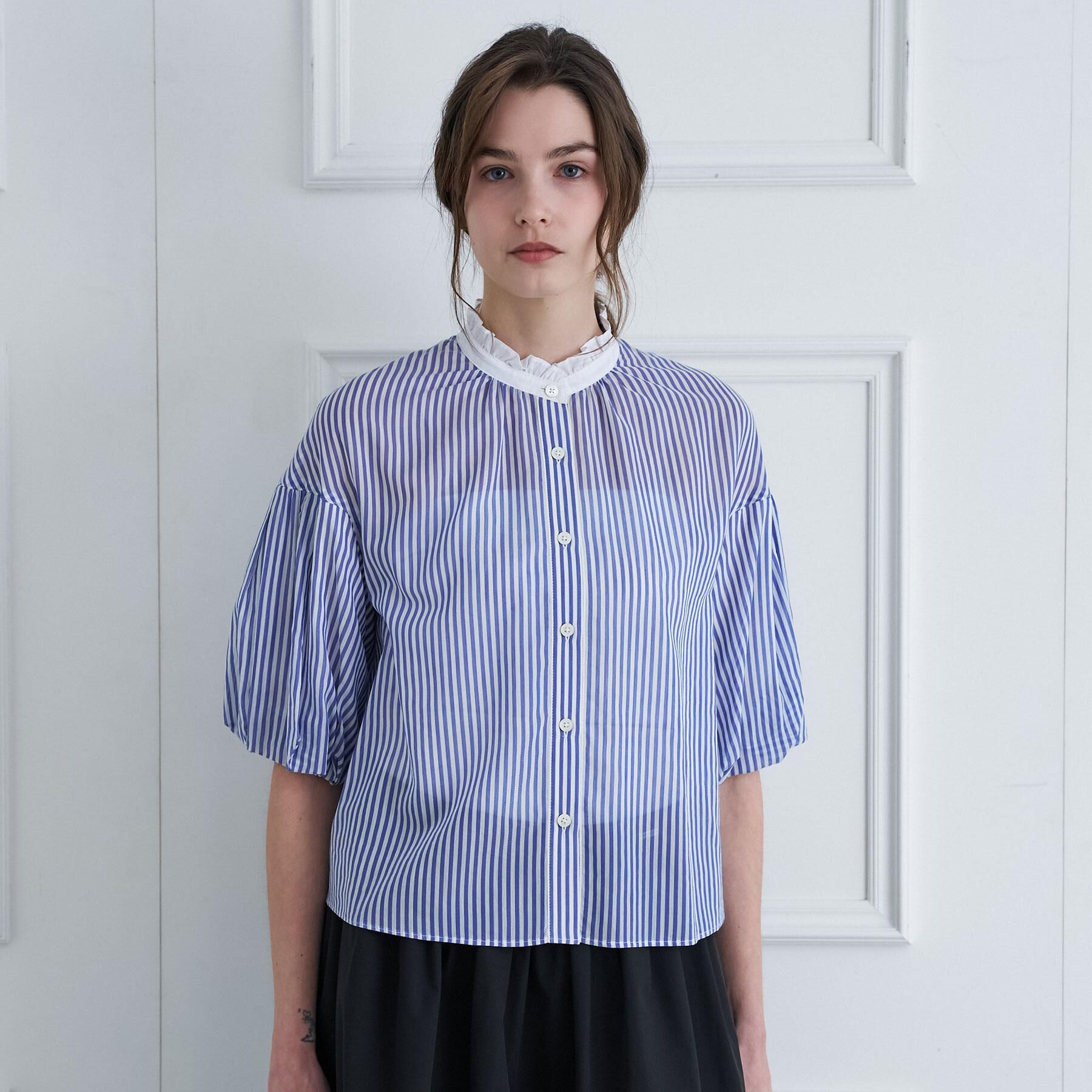 DRESSTERIOR「【otonaMUSE5月号掲載/ウォッシャブル】ロンドンストライプクレリックブラウス」|シャツ・ブラウス|