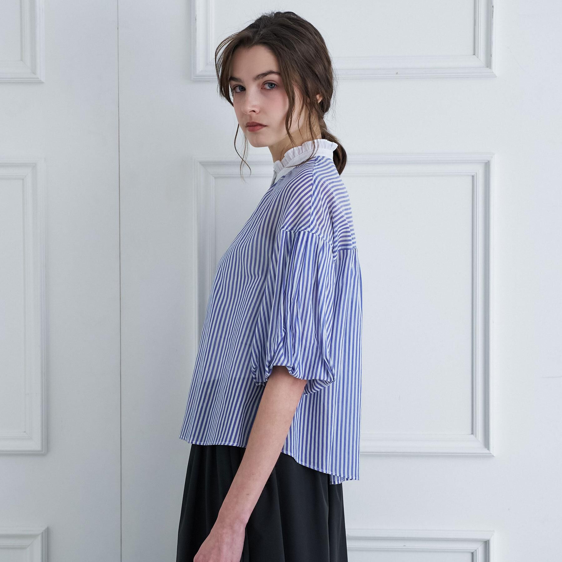 DRESSTERIOR「【otonaMUSE5月号掲載/ウォッシャブル】ロンドンストライプクレリックブラウス」|シャツ・ブラウス|