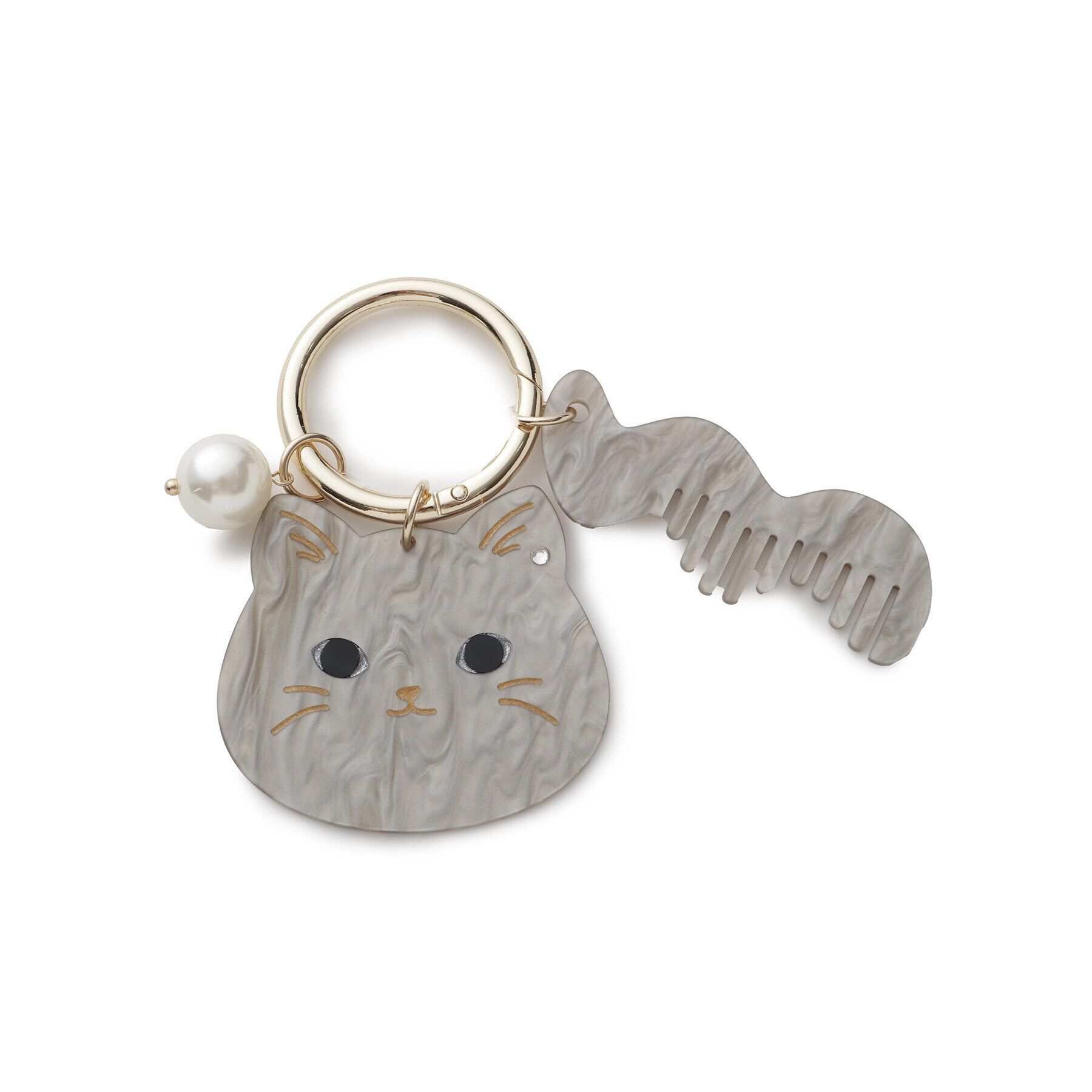 grove「ネコフェイスコームバッグチャーム」|キーケース|グレー(012)