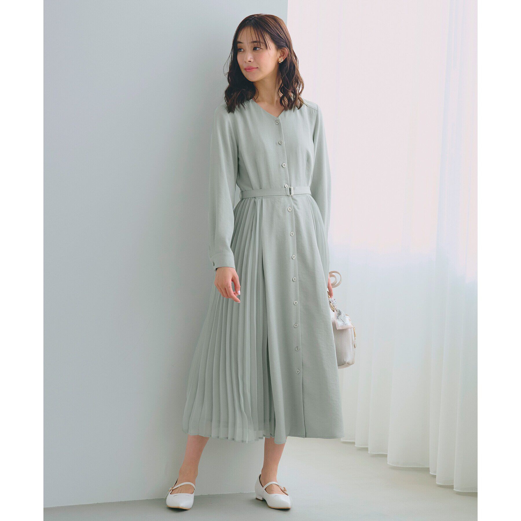 grove「サイドプリーツシャツワンピース」|ワンピース|ミントグリーン(02