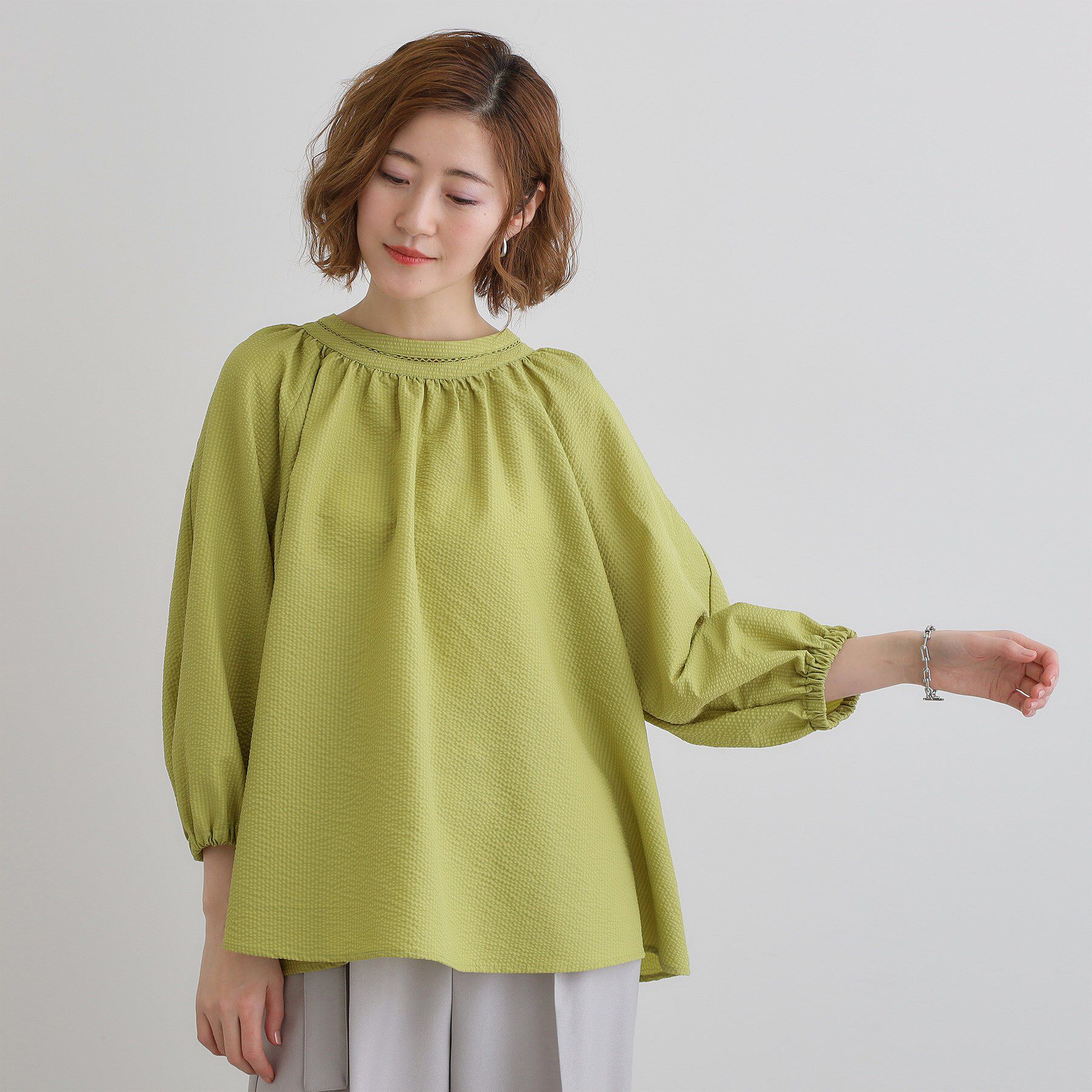 grove「2WAYサッカースモックブラウス」|シャツ・ブラウス|グリーン(022)